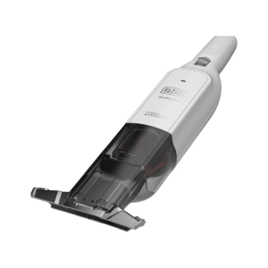 Aspirateur à main BLACK+DECKER PELICAN HLVC320B11 sur sa base de chargement, couleur titane