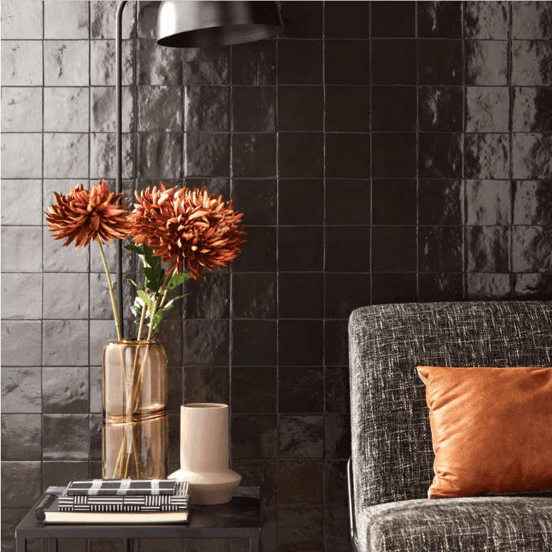 carrelage mur intérieur effet zellige noir zellie l.10 x l.10 cm